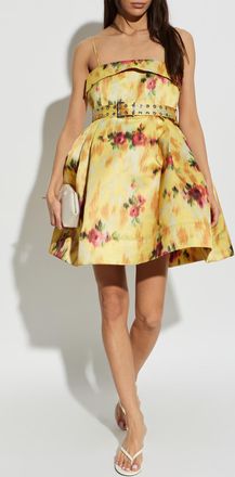 Ganni Short Dress With Belt, Womens, Yellow