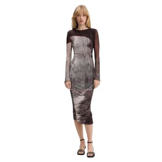 Desigual Abyss Lacroix Jurk - Dames - Casual kleedjes - Bruin - XS - Polyester - Kleedjes