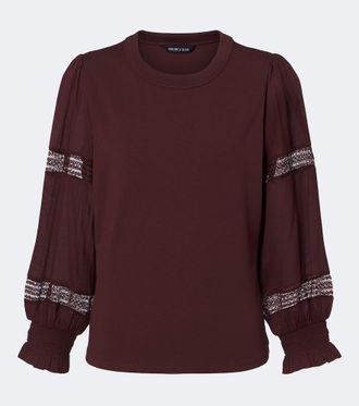 Veronica Beard Bellamie lace-trimmed cotton-blend jersey top