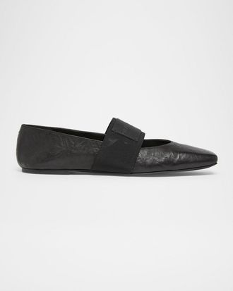 Givenchy Sliced Square Textured Leather Square-Toe Ballerina Flats
