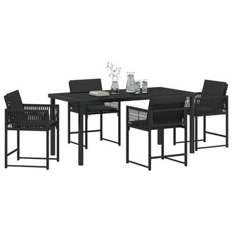 Berkfield Home Soft 5 Piece Garden Dining Set with Cushions Black Poly Rattan