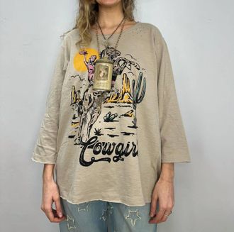 Paperlace London Vintage Cowgirl Tee In Khaki