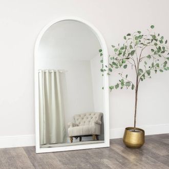Melody Maison Extra Large White Arched Frame Leaner/Wall Mirror - 190cm X 110cm | Size: 190 cm X 110 cm