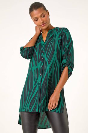 Roman Abstract Print V-Neck Longline Blouse