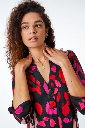 Roman Longline Button Detail Animal Top