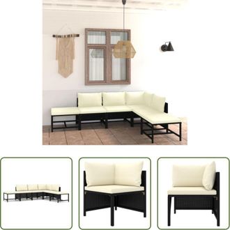 vidaXL vidaXL Divano esterno - Set Divani da Giardino 6 pz con Cuscini in Polyrattan Nero