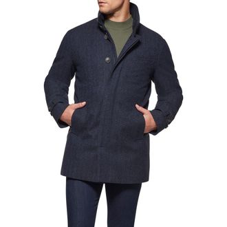Norwegian Wool Waterproof Herringbone Wool Blend Car Coat in British Blue at Nordstrom, Size X-Large