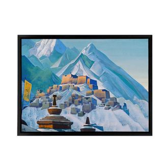 Artery8 Nicholas Roerich Tibet Himalayas Framed Canvas Wall Art Print in Blue | Size: W24 x H32