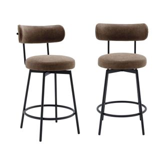 Sweeek Taburete de bar asiento giratorio metal y polipiel, set de 2, marr&oacute;n