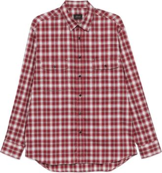 Brioni Klassieke Geruite Katoenen Overhemd - Heren - Casual Overhemden - Rood - M - Katoen - Overhemden