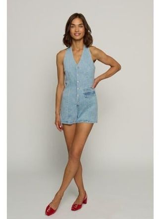 Central Park West Suiting Romper Jumpsuit in Light Wash at Nordstrom, Size X-Large