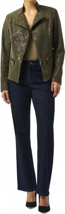Joseph Ribkoff Foiled Faux Suede Fitted Moto Jacket In Avocado