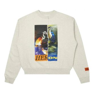 Heron Preston FW21 Split Herons Crewneck Sweatshirt Grey Melange HMBA018F21JER0010822