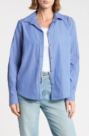 Beach Lunch Lounge Bentley Stripe Long Sleeve Cotton Button-Up Shirt in Royal Night at Nordstrom, Size X-Small
