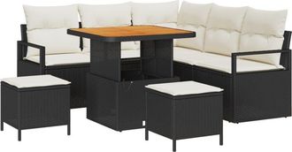 vidaXL Garden Sofa Set with Cushion 8 pcs Black Poly rattan Vidaxl