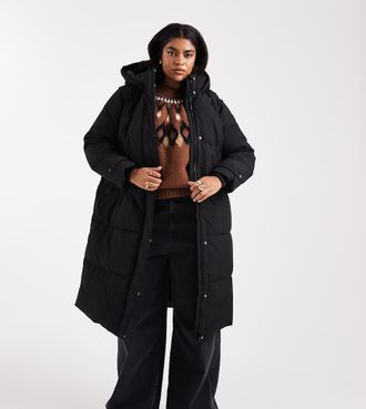 Vero Moda Curve Piumino taglio lungo nero 2 in 1 con maniche rimovibili