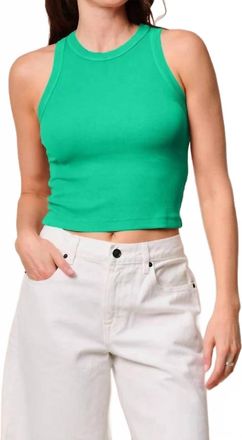 Stateside Fine 2X1 Rib Cropped High Neck Top In Kelly Green