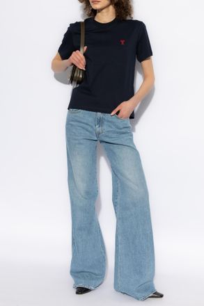 Ami T-shirt With Logo, Womens, Navy Blue