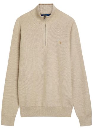 Polo Ralph Lauren Half-zip Waffle-knit Cotton Jumper - Brown - XL