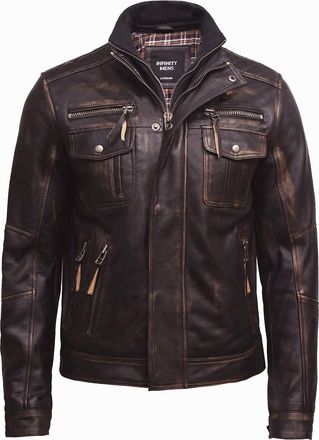 Brandslock Black Mens Leather Jacket - Motorcycle Jacket Real Sheepskin Leather Jackets for Men Distressed Retro (3XL, Brown)