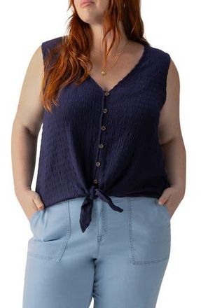 Sanctuary Link Up Crinkle Stripe Tie Hem Sleeveless Top in Deep Sea at Nordstrom Rack, Size 1X