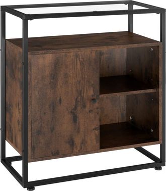 TecTake Consola estilo industrial y placa de vidrio 70x38x80,5cm madera oscura