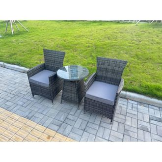 Fimous 3-Piece PE Rattan Garden Furniture 2 Seater Bistro Set for Patio in Dark Grey