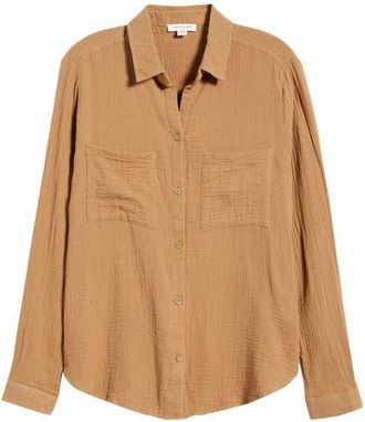 Beach Lunch Lounge Micaela Cotton Button-Up Shirt in Toasty Brown at Nordstrom, Size X-Small