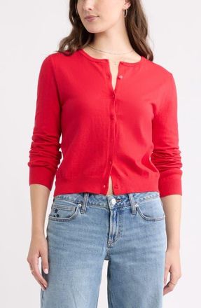 BP. Crewneck Cotton Blend Cardigan in Red Festive at Nordstrom, Size Xx-Small