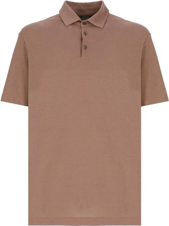 Zanone Bruine Katoenen Poloshirt met Kraag - Heren - Polos - Bruin - 2XL - Katoen - Tops