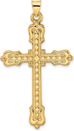 Diamond2Deal 14k Yellow Gold Polished Diamond Pattern Hollow Cross Pendant