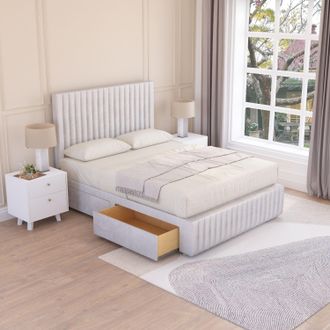 Sloomy Madison Divan Bed Base 2 Drawers 12 Footboard & 26 Strutted Headboard in Silver | Size: King