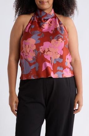 Renee C Floral Halter Satin Top in Rust at Nordstrom Rack, Size 3X