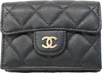 Chanel Black Grained Calfskin Wallet (Tri-Fold) (Pre-Owned)
