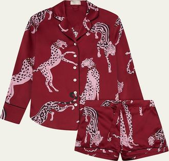 Olivia Von Halle Alba Cherie Leopard-Print Silk Pajama Set