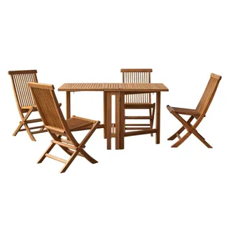 Tikamoon Conjunto de jard&iacute;n plegable de acacia maciza con 4 sillas