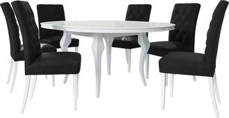 Mirjan24 Conjunto De Mesas Y Sillas Para Comedor Racine 129, Blanco Brillante + Magic Velvet 2219, 76x0x0cm, Di&aacute;metro: 100, N&uacute;mero De Asientos: 6, Estilo: Cont