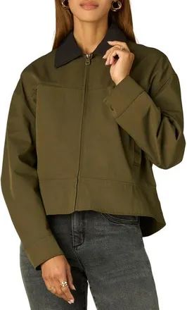 Wit & Wisdom Contrast Collar Peplum Jacket in Forest Moss at Nordstrom, Size X-Large