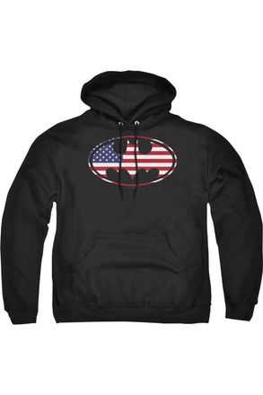 Gildan Batman American Flag Oval Adult Pull Over Hoodie / Hooded Sweatshirt