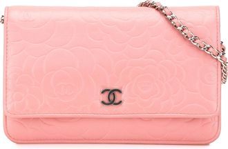 Chanel Pre-owned Womens Camelia Embossed Chain Bag - Pink Leather - One Size