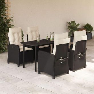 vidaXL Set De Muebles Jard&iacute;n 5 Pzas Con Cojines Rat&aacute;n Sint&eacute;tico Negro Vidaxl