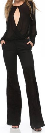 Rachel Zoe Gigi Twill & Suede Flare Pants In Black