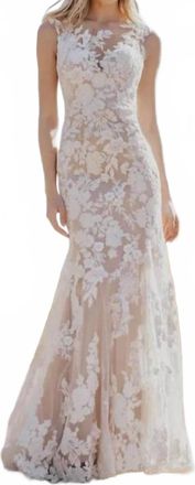 Allure Bridals Lace Sheath Wedding Dress In Sand/ivory/nude