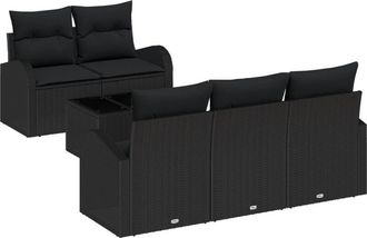 vidaXL Garden Sofa Set 6 pcs Black 55 x 55 x 37 cm Poly rattan Vidaxl