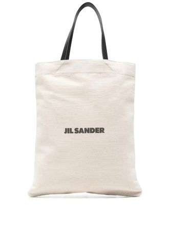 Jil Sander medium logo tote bag - Toni neutri