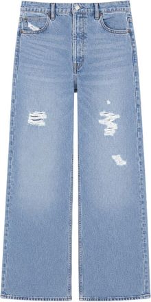 Frame Denim Light Blue Wide-Leg Distressed Cotton-Blend Jeans