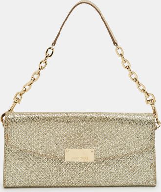 Jimmy Choo London Gold Glitter Riane Chain Clutch
