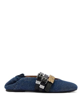 Ganni Ballerinas In Denim With Logo
