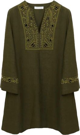 Chlo&eacute; Embroidered Linen Blend Faded Green Dress Size M