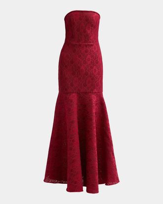 Black Halo Kristy Strapless Lace Jacquard Trumpet Gown